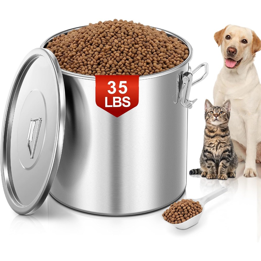 35파운드 용량의 밀폐형 스테인리스 스틸 애완견 사료  - Food Storage Containers 리뷰 및 가격