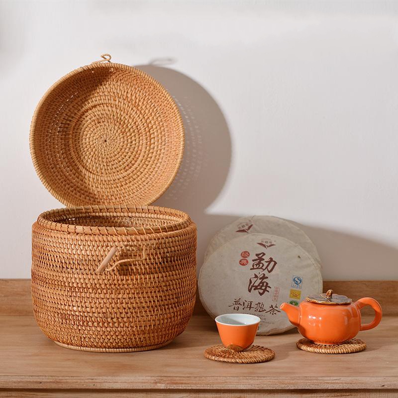 뚜껑이있는 손으로 짠 등나무 차 보관 상자 Puer 티 - Food Storage With Dividers 리뷰 및 가격