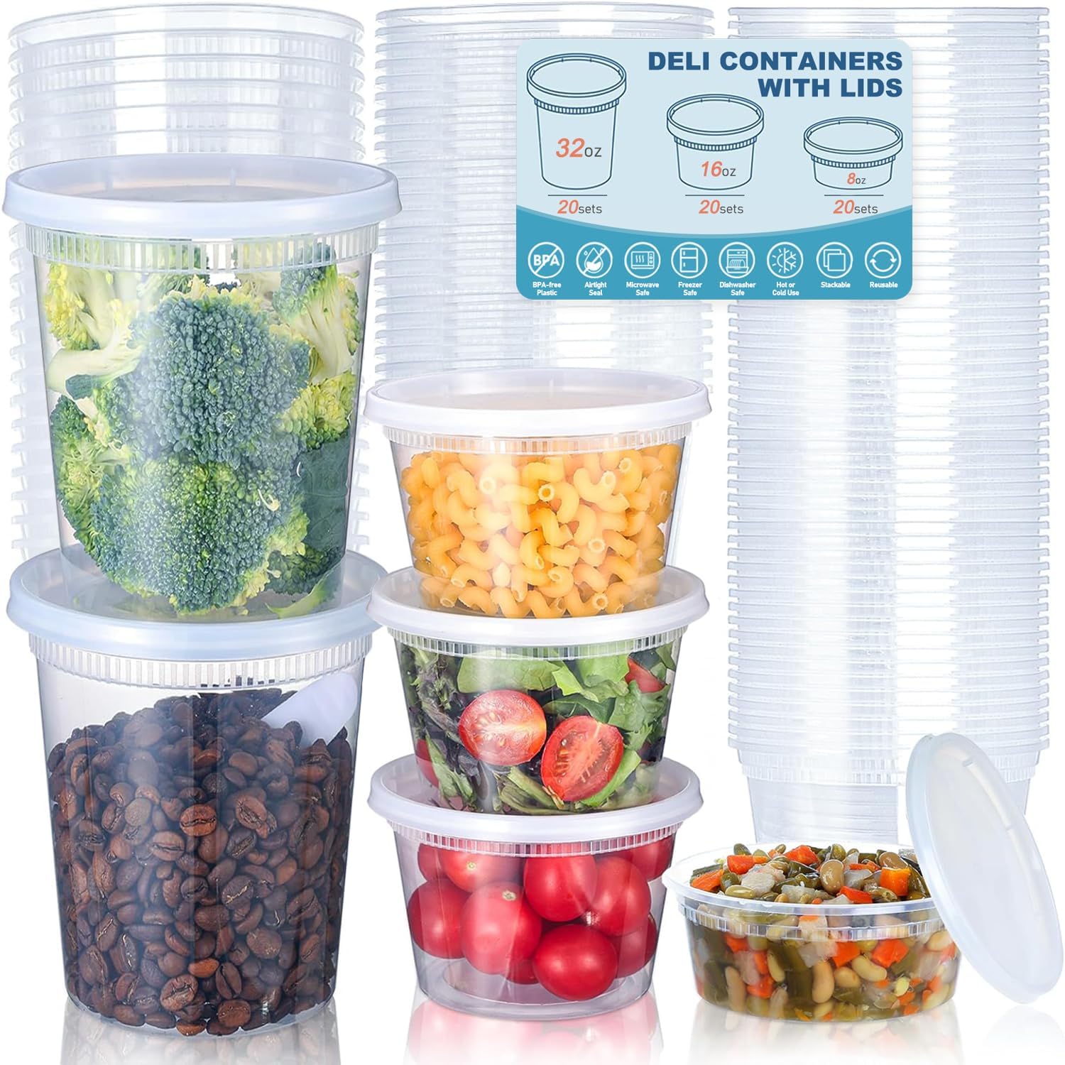 뚜껑이 있는 24개 델리 식품 보관 용기, 플라스틱 식 - Food Storage Meals 리뷰 및 가격