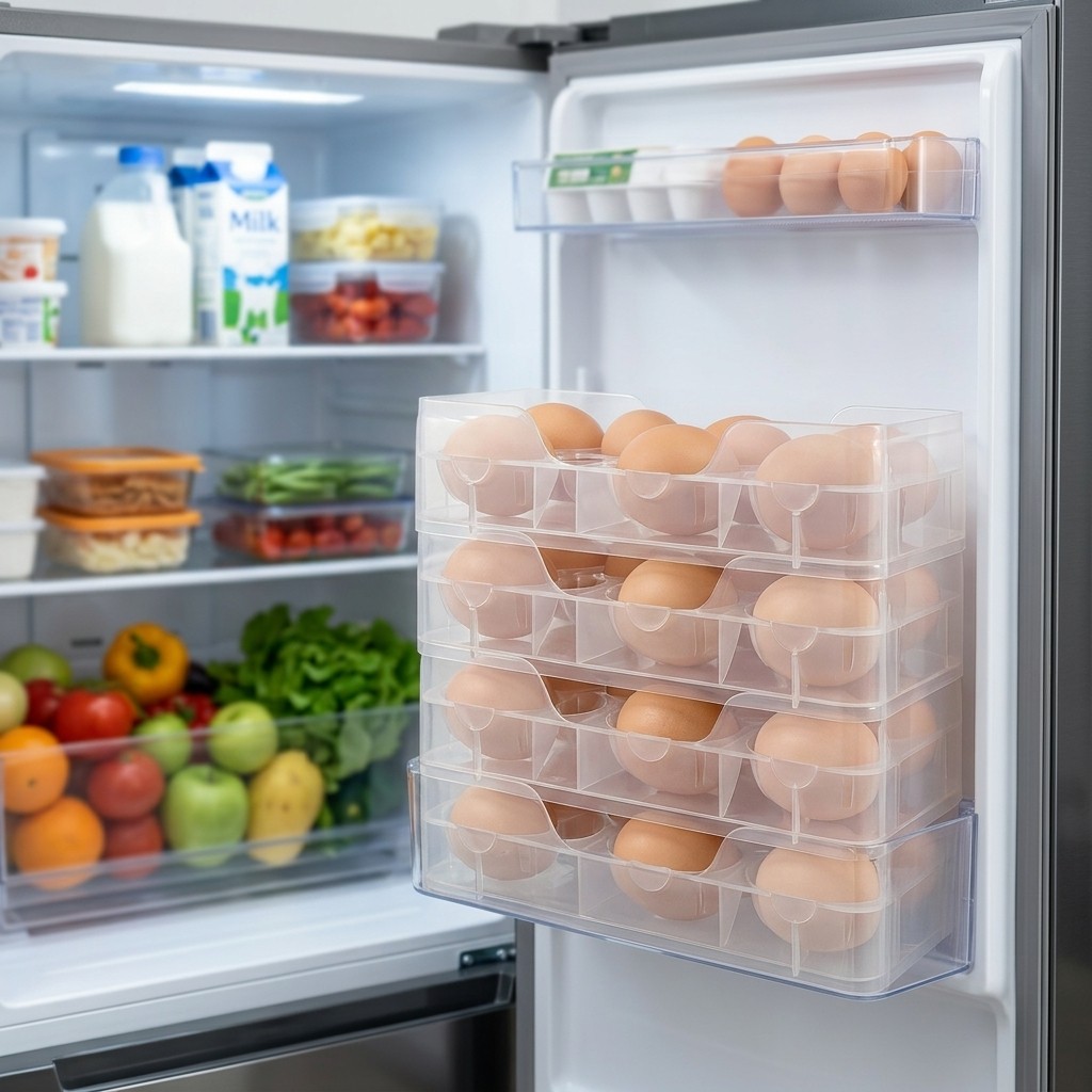 겹쳐서 보관할 수 있는 계란 보관함, 냉장고 정리함,  - Food Storage With Dividers 리뷰 및 가격