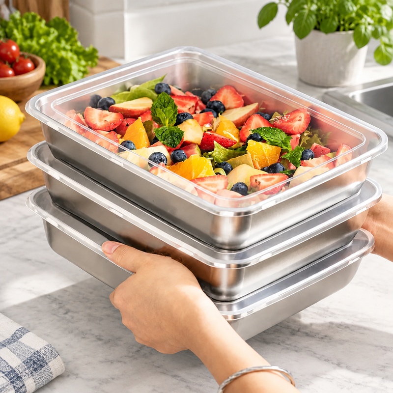 투명 뚜껑이 있는 3개 세트의 스테인리스 스틸 식품 보 - Food Storage Meals 리뷰 및 가격